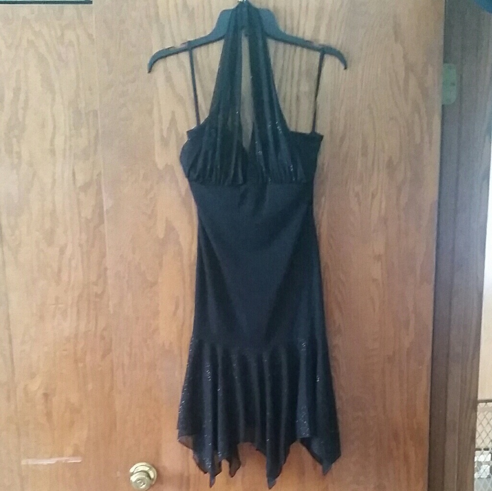 Taboo black handkerchief hem halter dress